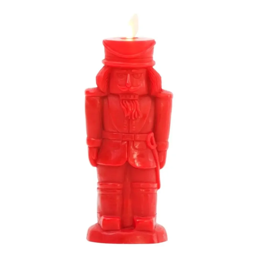 Luminara Flameless Candle Holiday Red Nutcracker Chalky Finish Moving Flame NEW